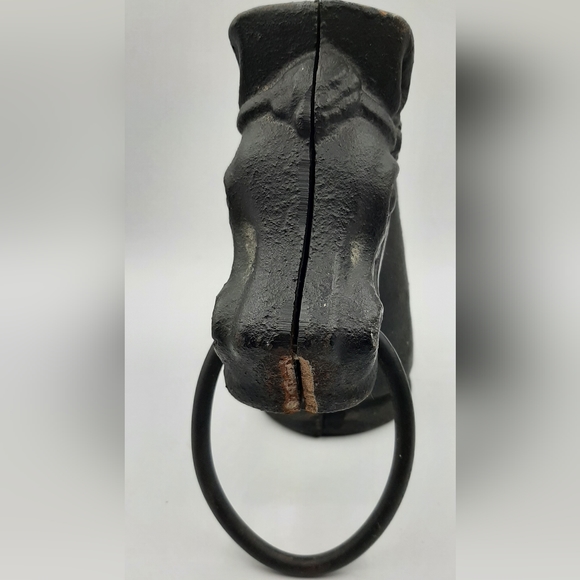 Vintage Cast Iron Horse Head Bust Hitching Post Pricked Ear Top Ring Equestiran - Picture 9 of 14